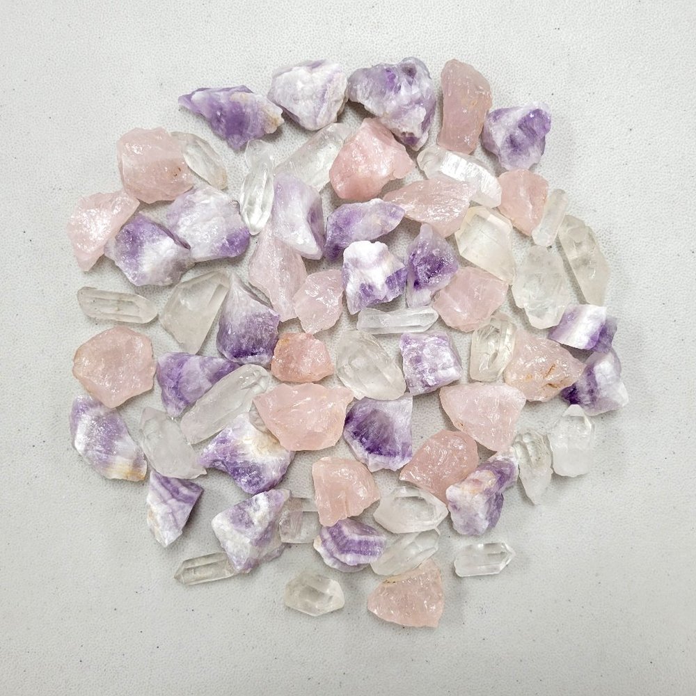 1 LB Quartz Crystal Trio Medley Rose Quartz Amethyst Clear Quartz Point